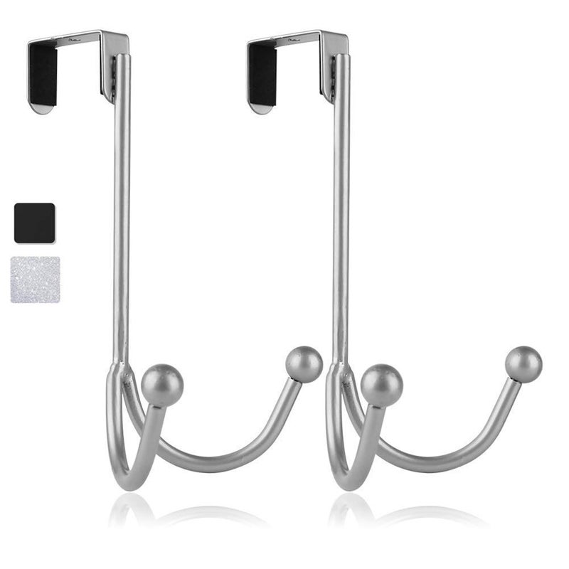 HFHOME 2Packs Over The Door Double Hanger Hooks, Metal Twin Hooks Organizer for Hanging Coats, Hats, Robes, Towels- Silver - Image 1